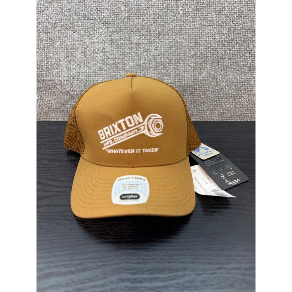 Brixton Wrench 5 Panel Trucker Hat Mens OS Tan New Organic Cotton Mesh Back
